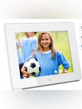 Digital Photo Frame with Soccer Print Display - White
